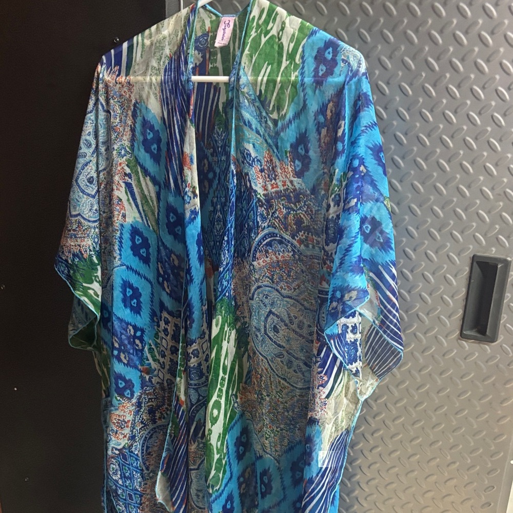Blue and Green Patterned Swim Coverup
